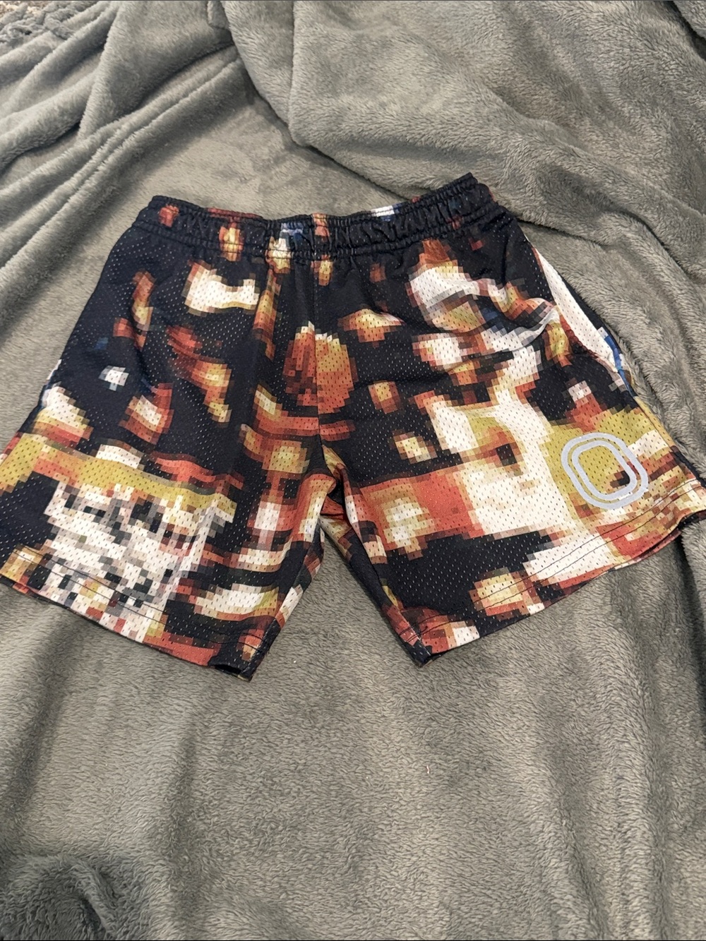 Youth Large OVERTIME Pixel-Print Athletic Shorts - Black & Brown